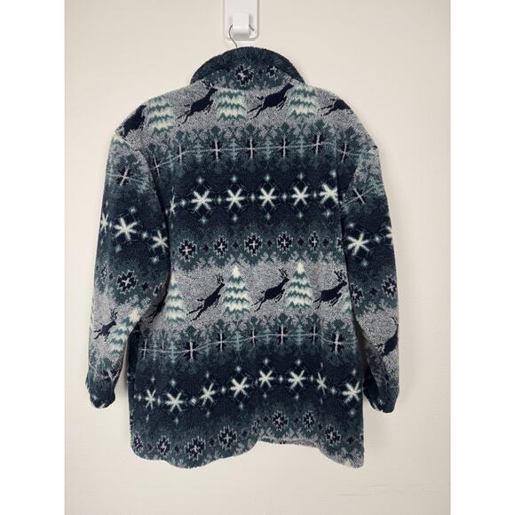 Vintage LL Bean Jacket Fleece Deep Pile Blue Reindeer USA Made 90s M - Picture 3 of 13